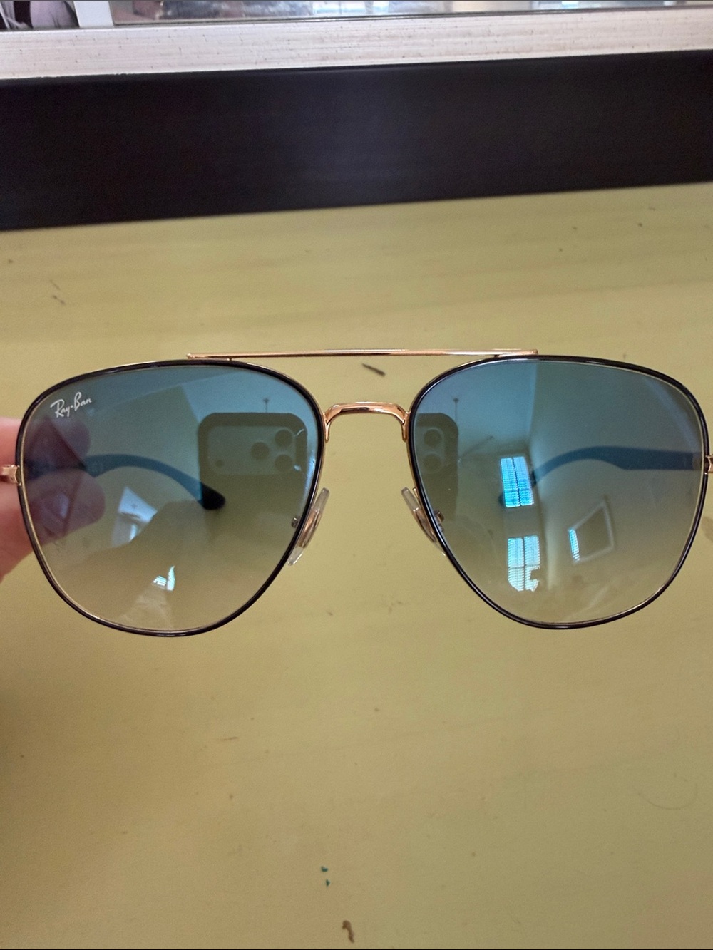 Ray-Ban Gold Frame Sunglasses with Blue-Green Gradient Lenses
